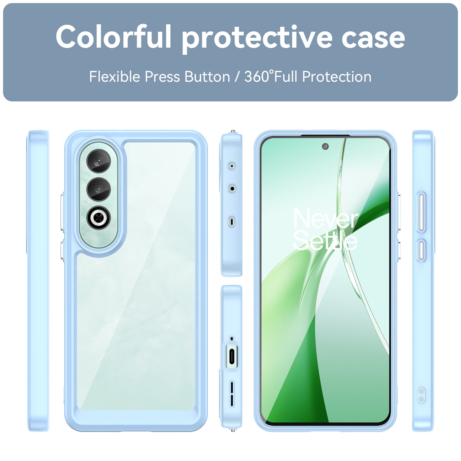 For OnePlus Nord CE4 5G Case Drop-Proof TPU Frame Clear Acrylic Protective Phone Shell - Blue