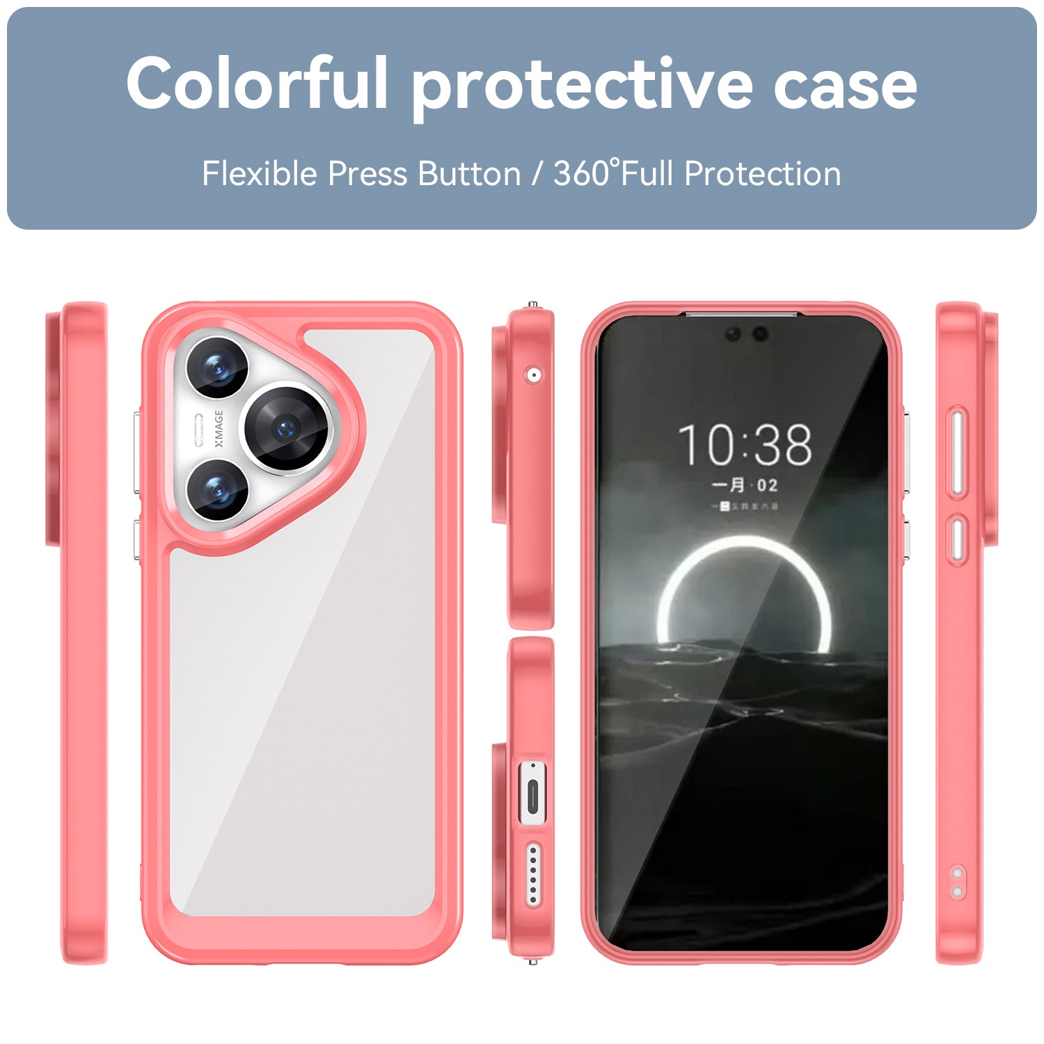 For Huawei Pura 70 Protective Case TPU Frame Clear Acrylic Phone Cover - Red