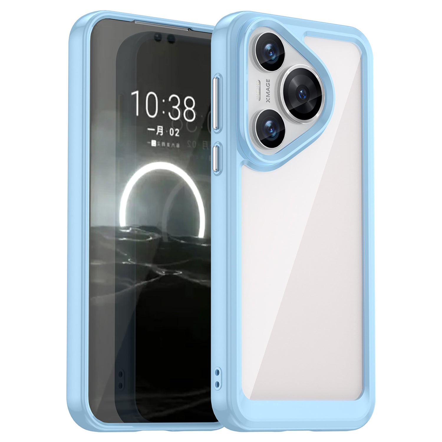 For Huawei Pura 70 Protective Case TPU Frame Clear Acrylic Phone Cover - Blue