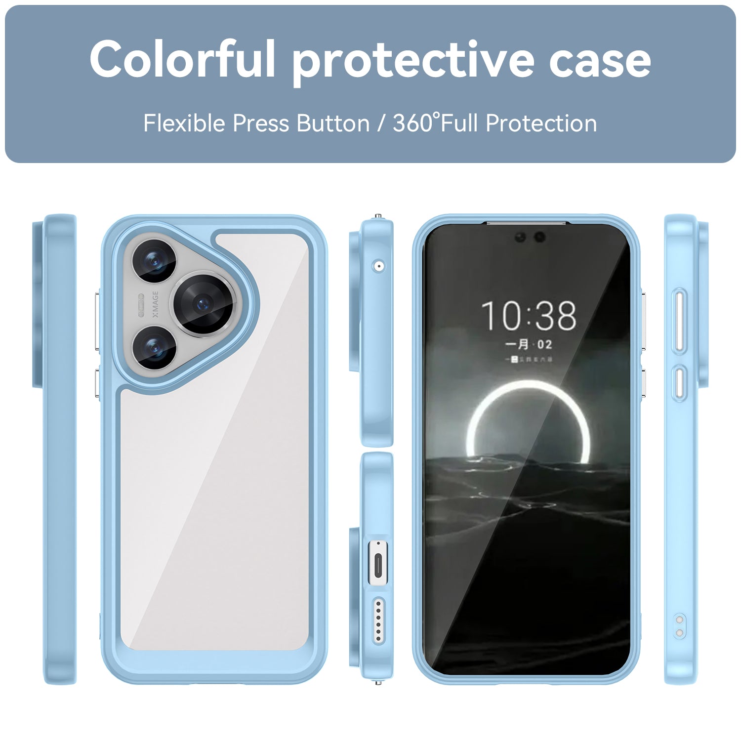 For Huawei Pura 70 Protective Case TPU Frame Clear Acrylic Phone Cover - Blue