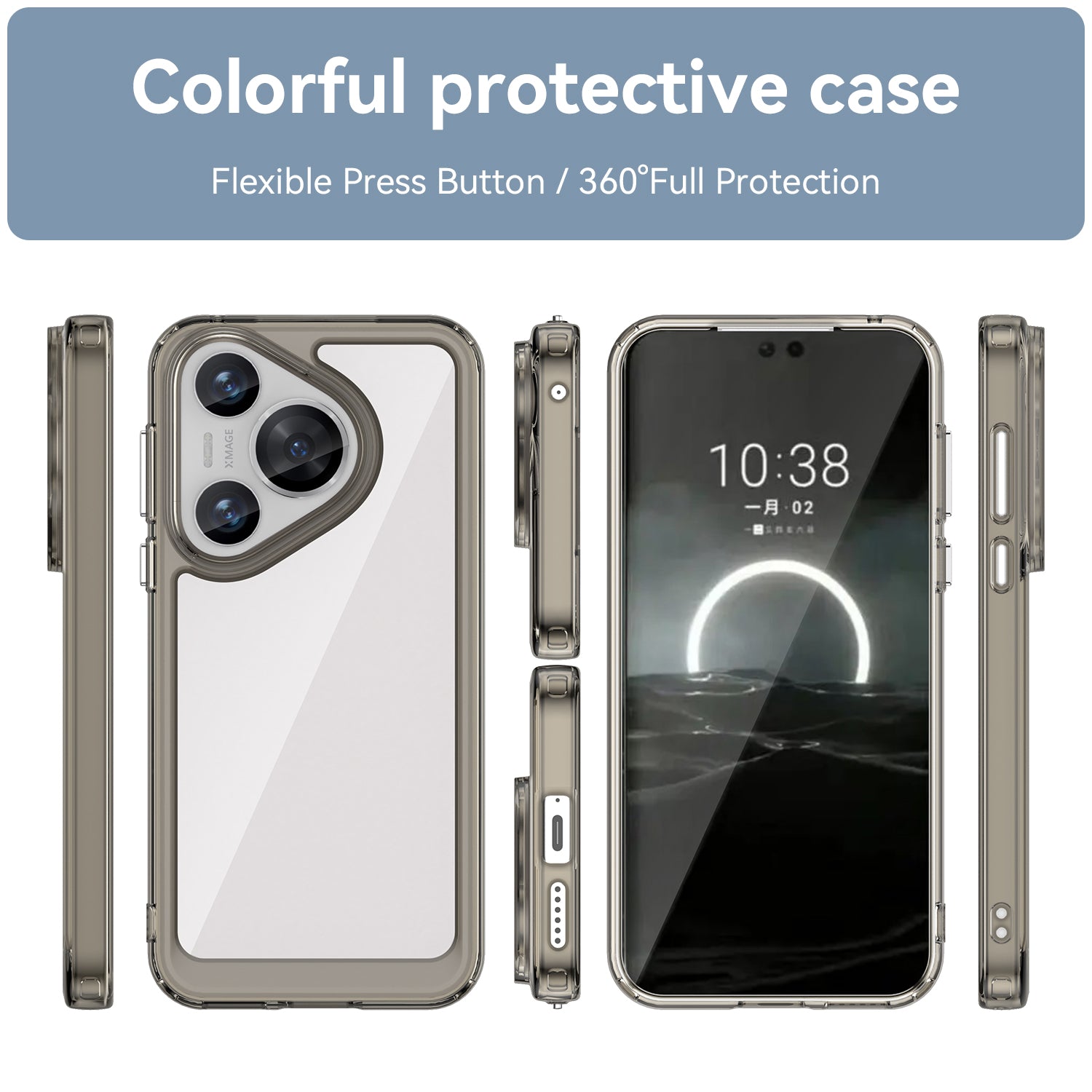 For Huawei Pura 70 Protective Case TPU Frame Clear Acrylic Phone Cover - Transparent Grey