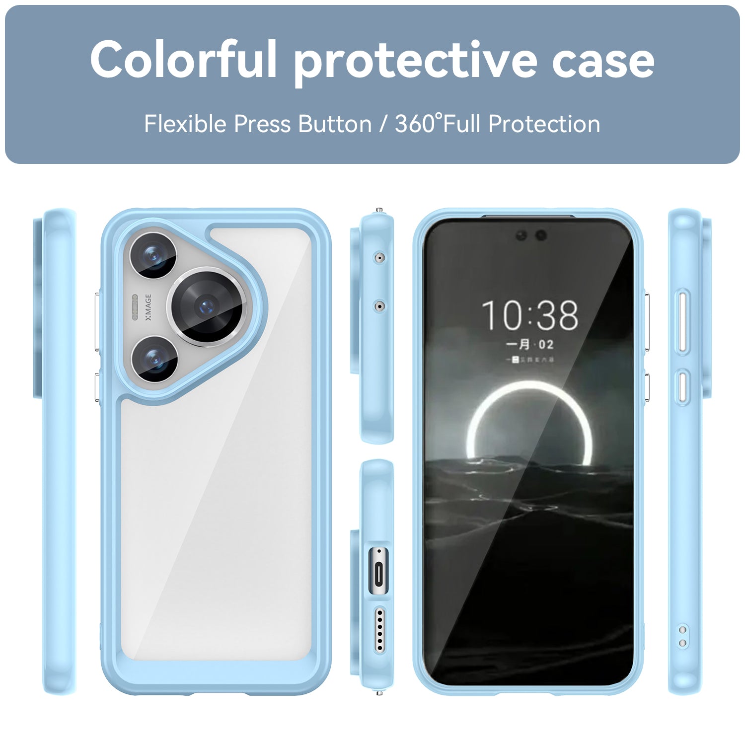 For Huawei Pura 70 Pro Phone Case TPU Frame Clear Acrylic Bump Proof Phone Cover - Blue