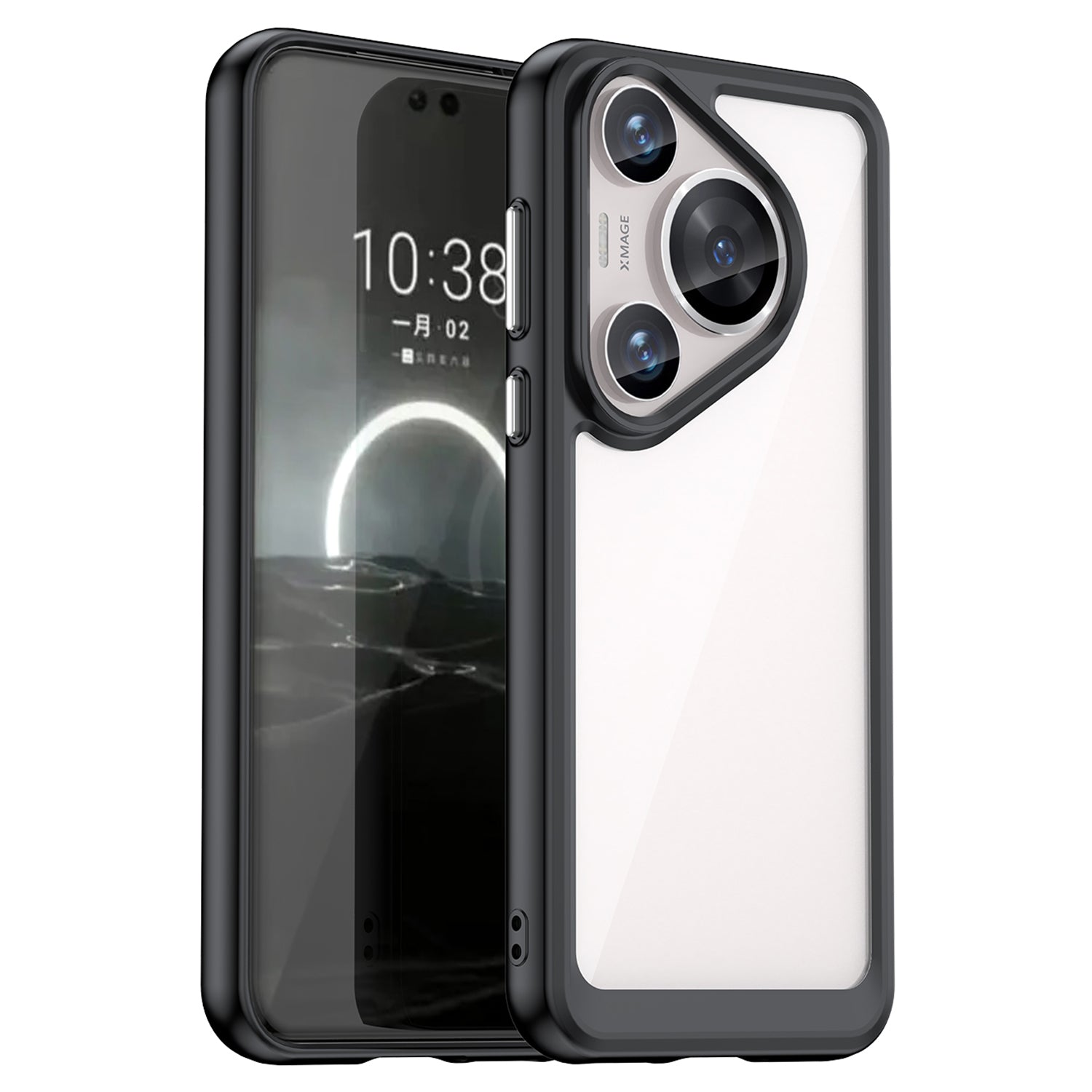 For Huawei Pura 70 Pro Phone Case TPU Frame Clear Acrylic Bump Proof Phone Cover - Black