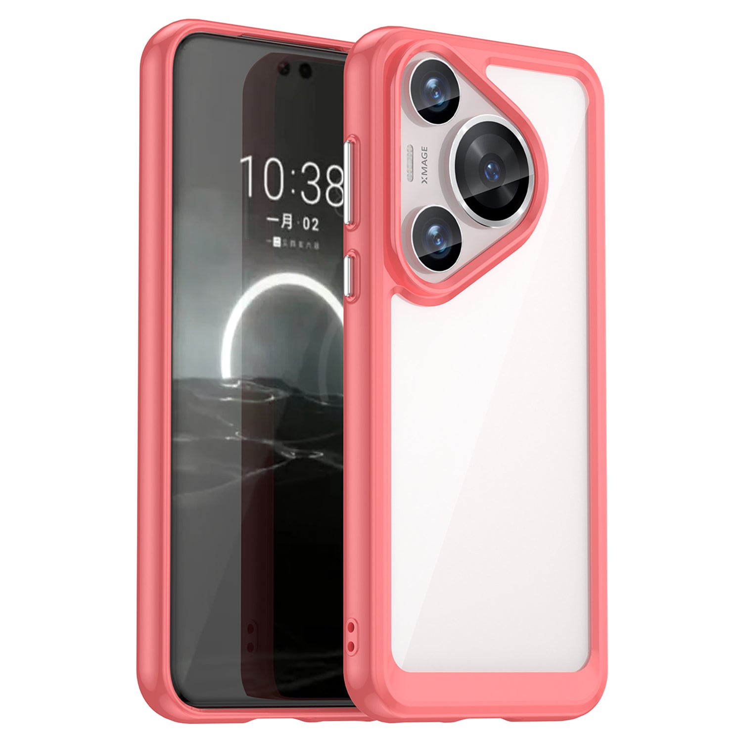 For Huawei Pura 70 Pro Phone Case TPU Frame Clear Acrylic Bump Proof Phone Cover - Red