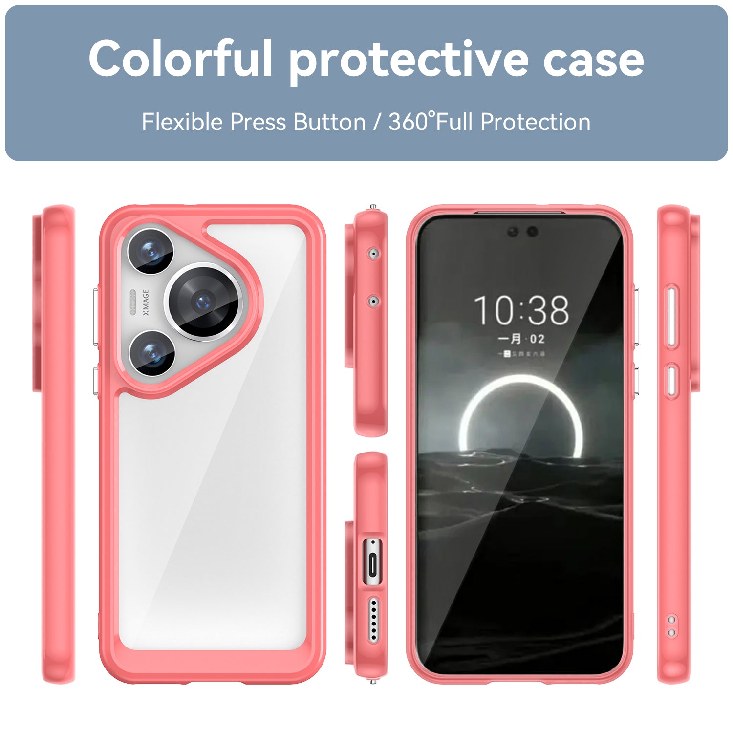 For Huawei Pura 70 Pro Phone Case TPU Frame Clear Acrylic Bump Proof Phone Cover - Red