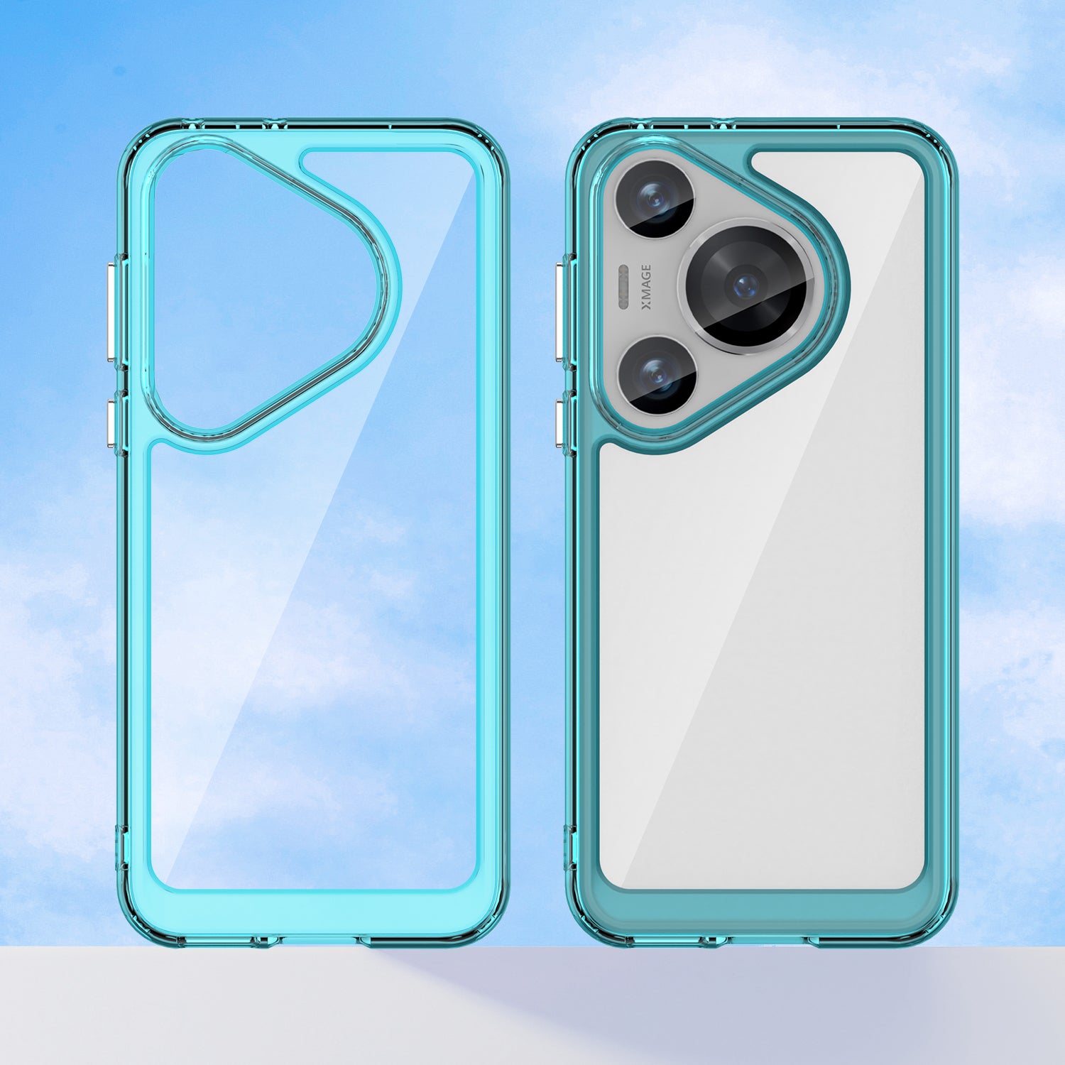 For Huawei Pura 70 Pro Phone Case TPU Frame Clear Acrylic Bump Proof Phone Cover - Transparent Blue