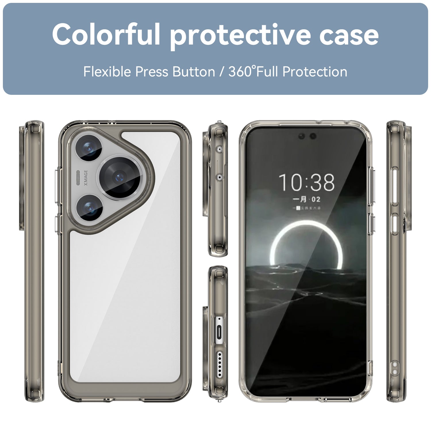 For Huawei Pura 70 Pro Phone Case TPU Frame Clear Acrylic Bump Proof Phone Cover - Transparent Grey