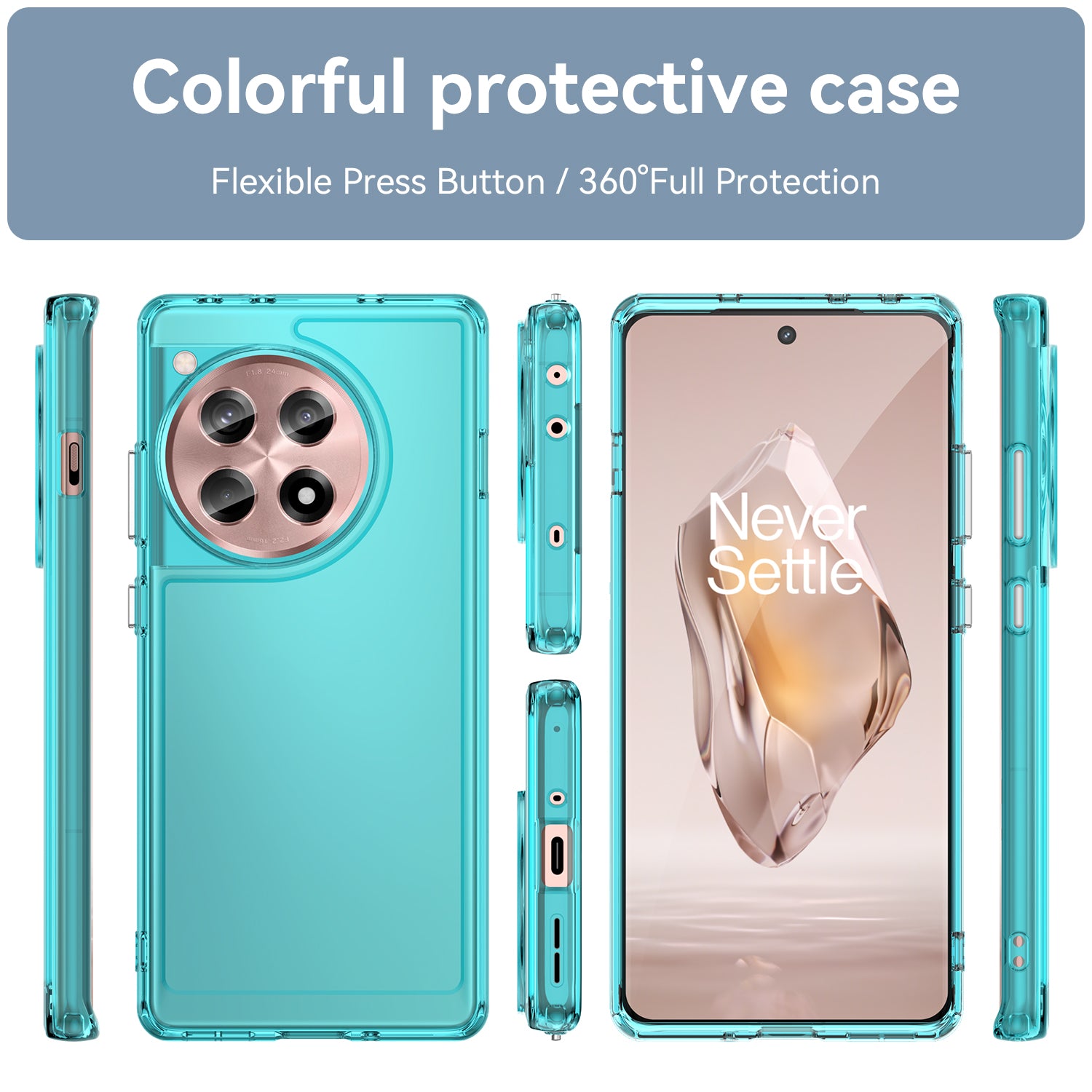 For OnePlus 12R 5G / Ace 3 5G Cell Phone Cases Candy Series Shock Absorbing TPU Shell - Transparent Blue