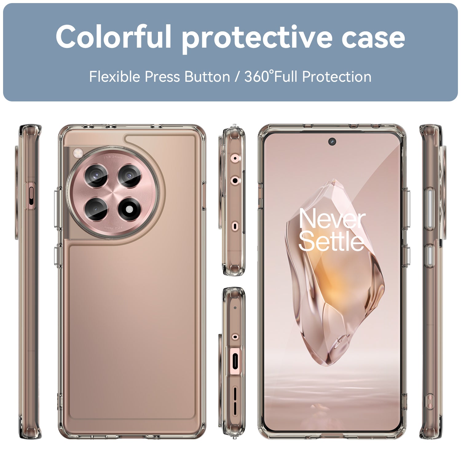 For OnePlus 12R 5G / Ace 3 5G Cell Phone Cases Candy Series Shock Absorbing TPU Shell - Transparent Grey