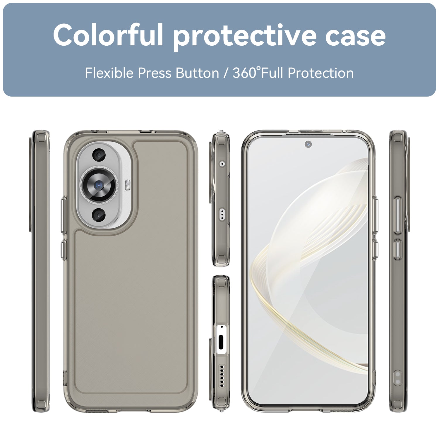 Candy Series for Huawei nova 12s 4G / nova 12 Lite 4G / nova 11 Phone Cover Clear Fall Proof TPU Case - Transparent Grey