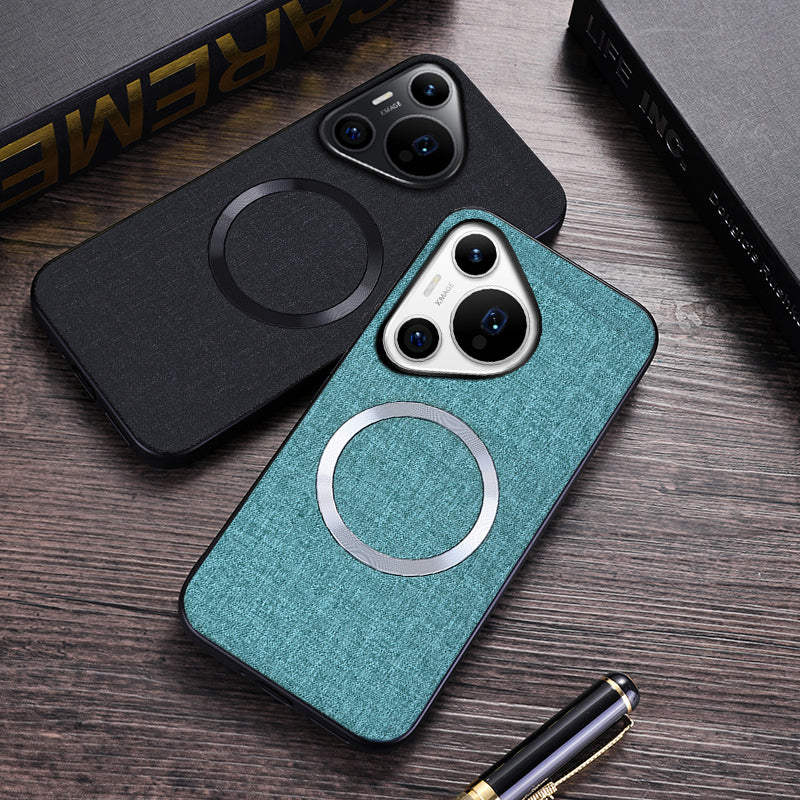 For Huawei Pura 70 Pro / Pura 70 Pro+ Case TPU+Cloth Dropproof Magnetic Phone Cover - Dark Green