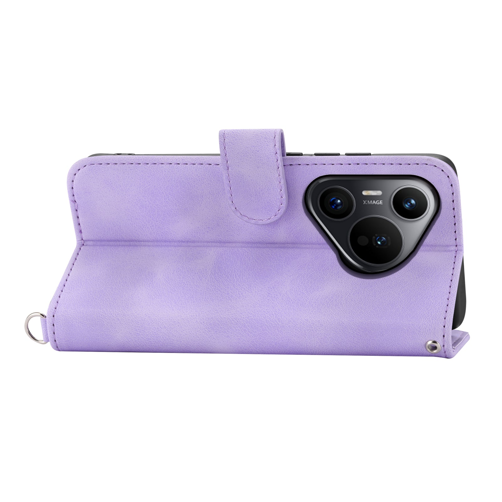 For Huawei Pura 70 Case Wallet Flower Pattern PU Leather Phone Cover with Crossbody Strap - Light Purple