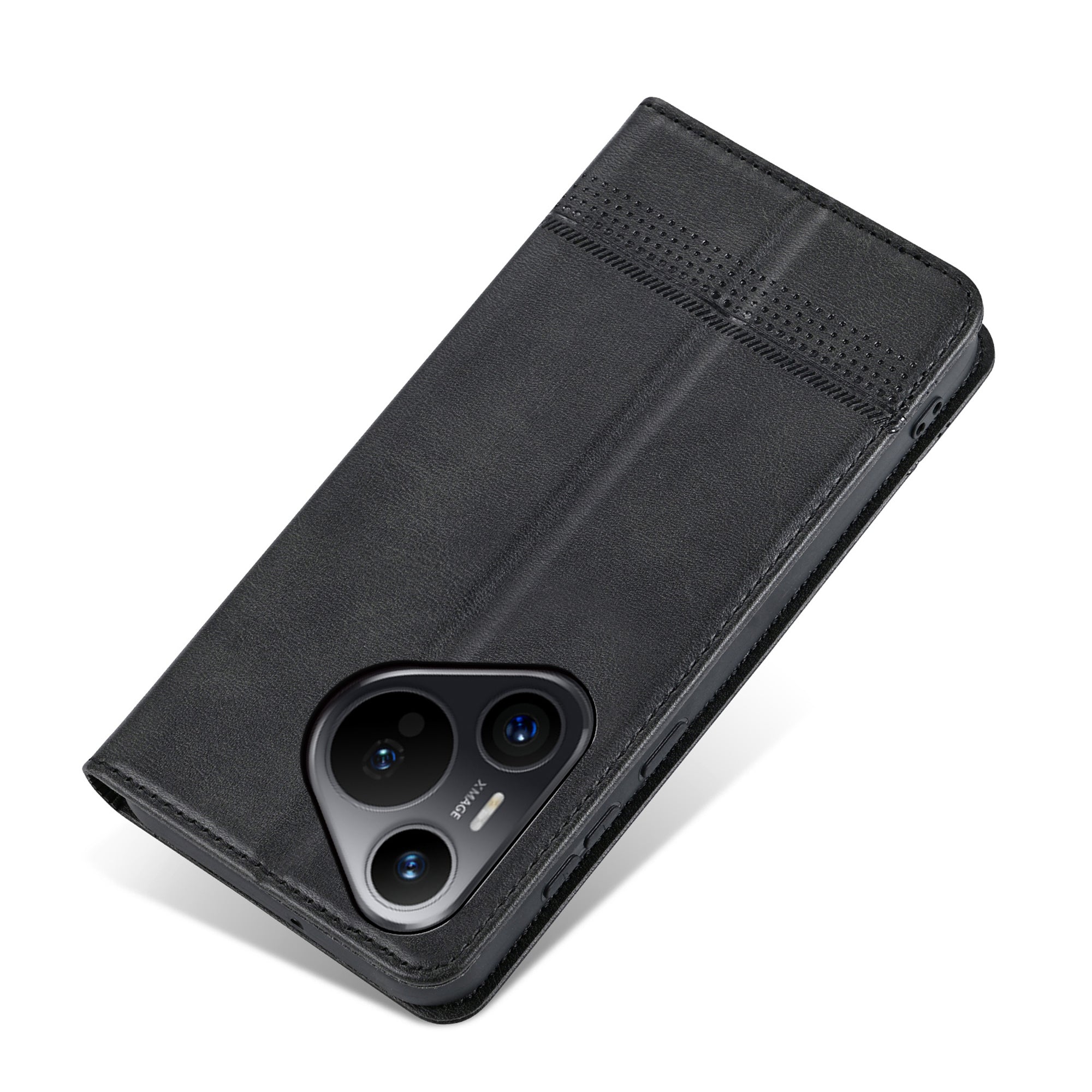 AZNS For Huawei Pura 70 Wallet Case PU Leather Magnetic Shock Absorbing Phone Cover - Black