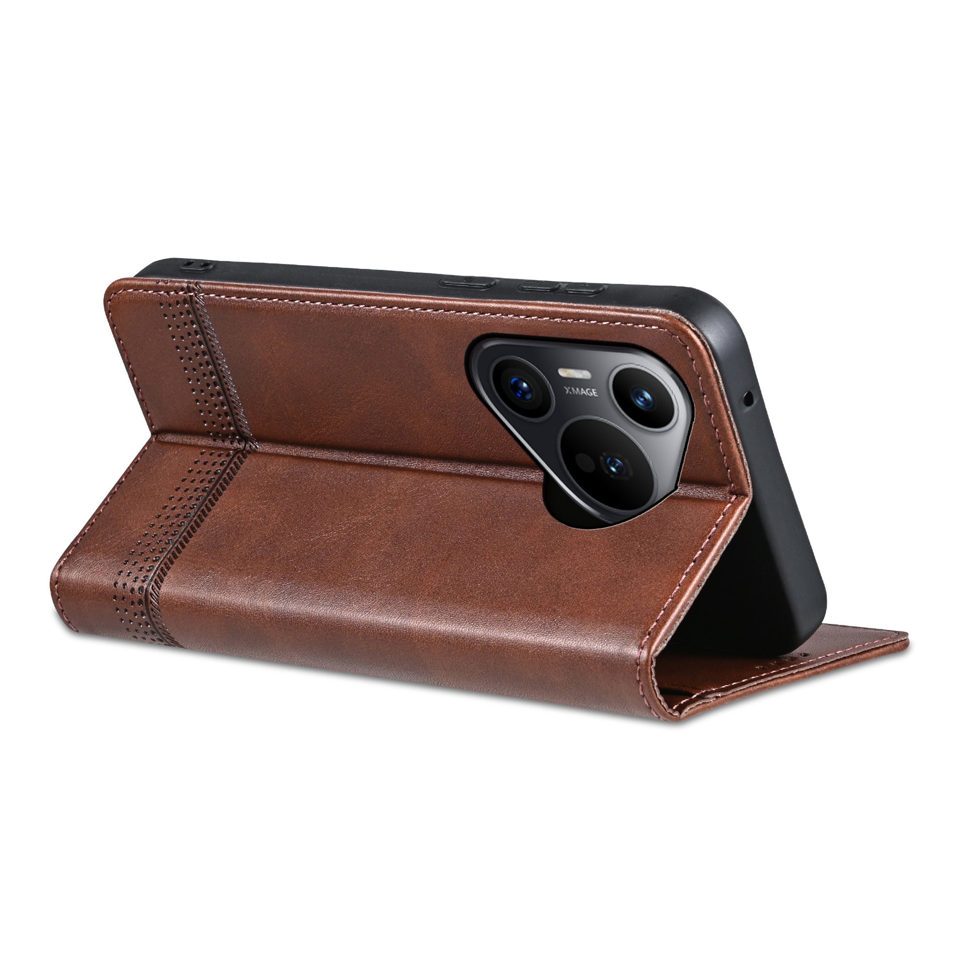 AZNS For Huawei Pura 70 Wallet Case PU Leather Magnetic Shock Absorbing Phone Cover - Coffee