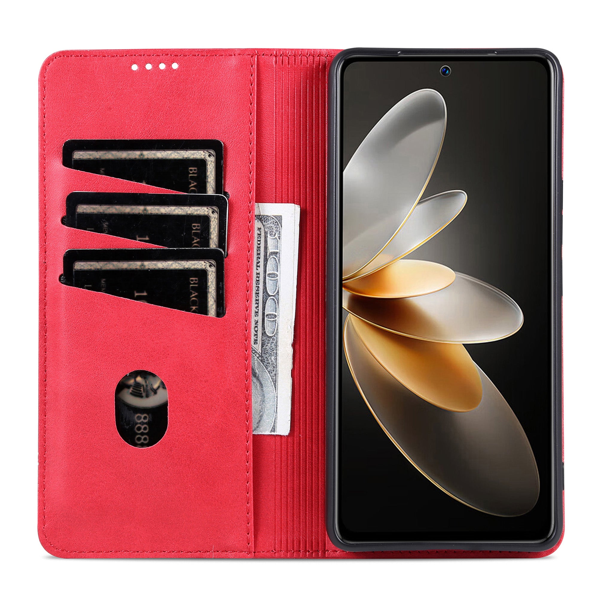 AZNS For Huawei Pura 70 Wallet Case PU Leather Magnetic Shock Absorbing Phone Cover - Red