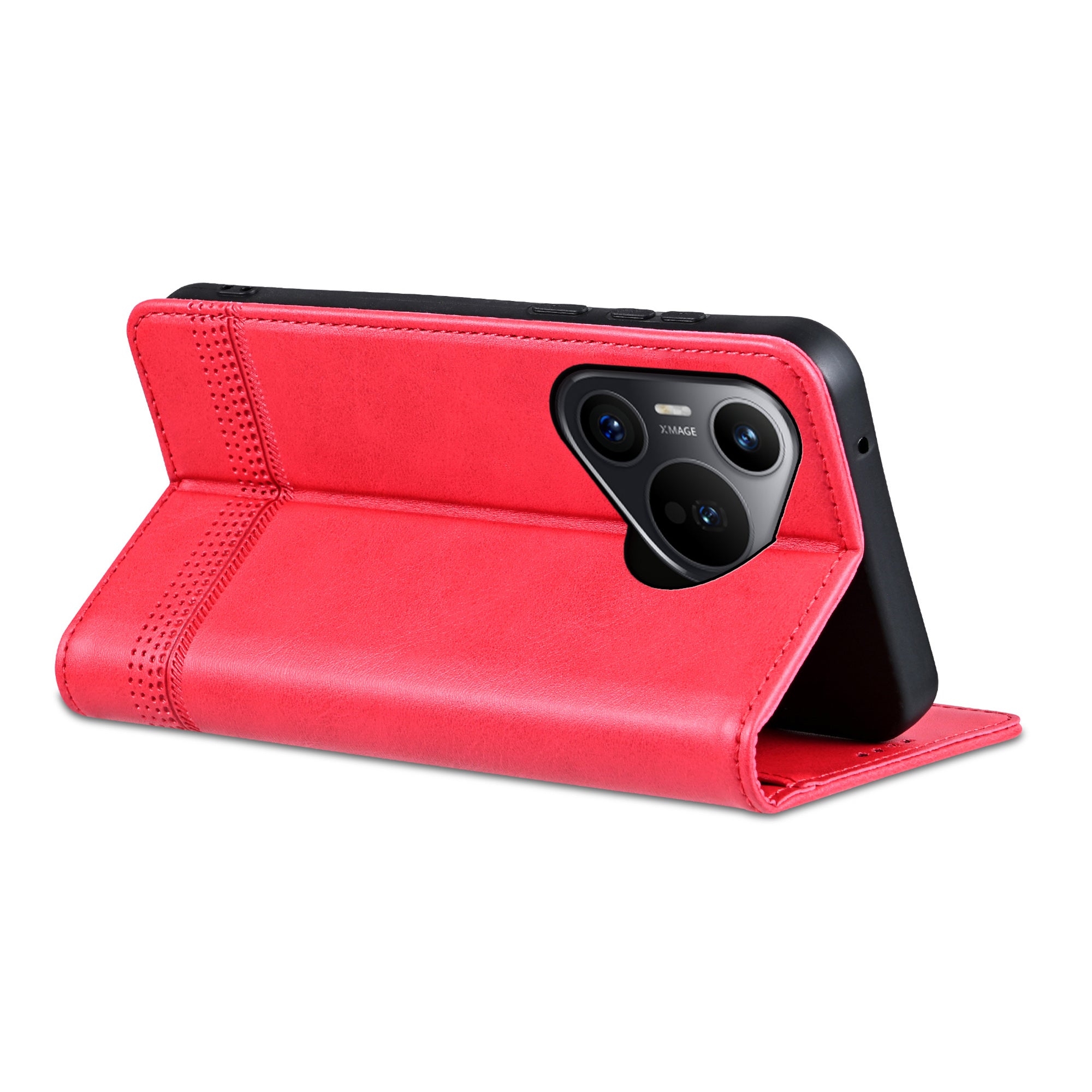 AZNS For Huawei Pura 70 Wallet Case PU Leather Magnetic Shock Absorbing Phone Cover - Red