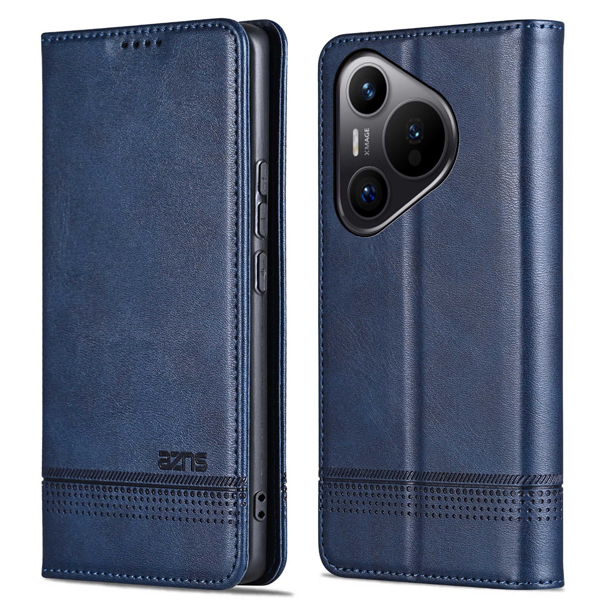 AZNS For Huawei Pura 70 Wallet Case PU Leather Magnetic Shock Absorbing Phone Cover - Blue