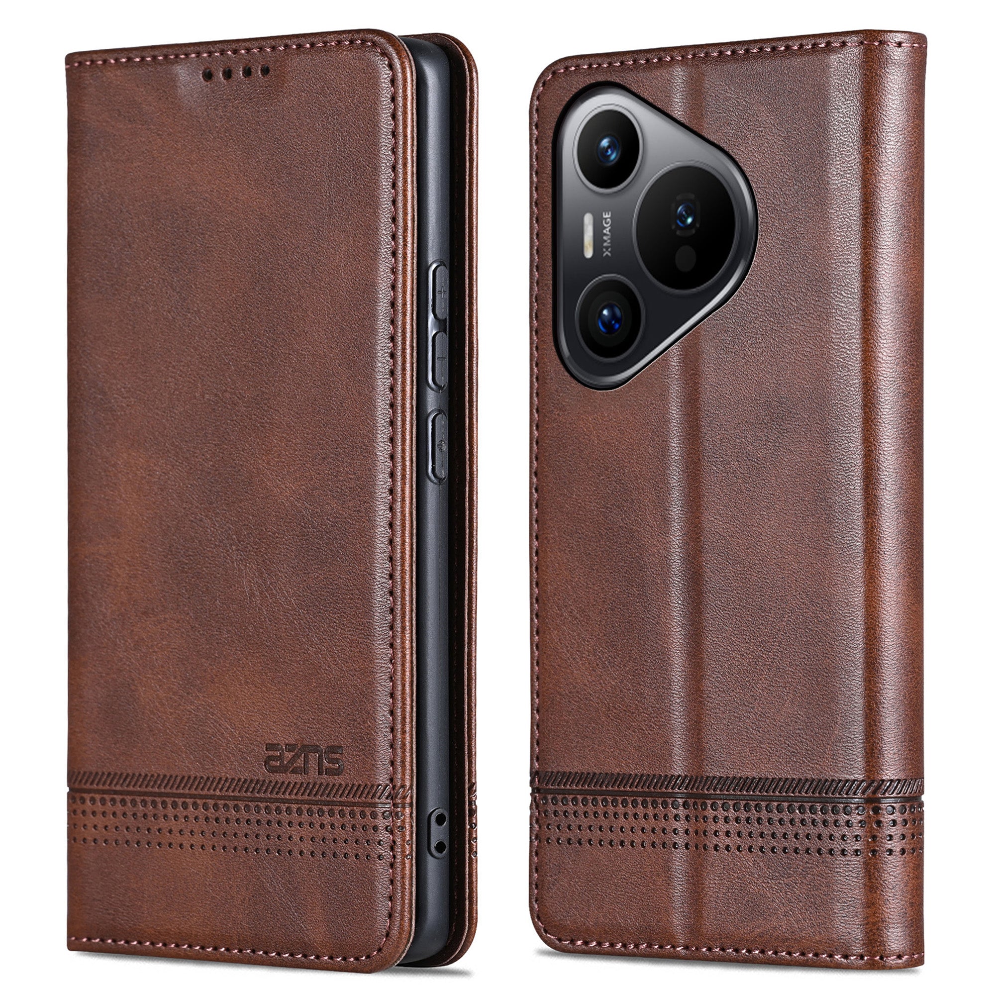 AZNS For Huawei Pura 70 Pro / Pura 70 Pro+ Case PU Leather Folio Wallet Magnetic Auto-absorbed Phone Cover - Coffee