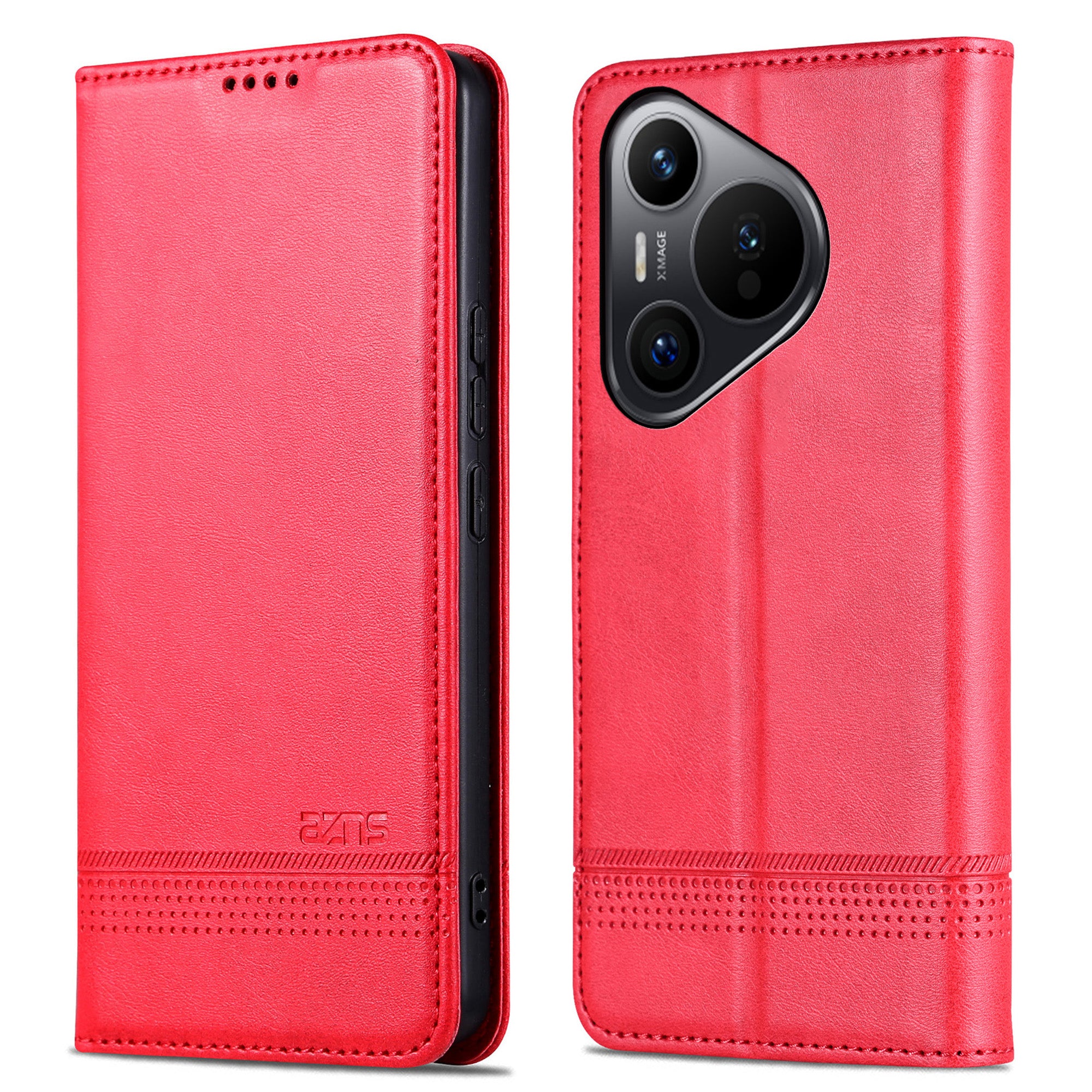 AZNS For Huawei Pura 70 Pro / Pura 70 Pro+ Case PU Leather Folio Wallet Magnetic Auto-absorbed Phone Cover - Red