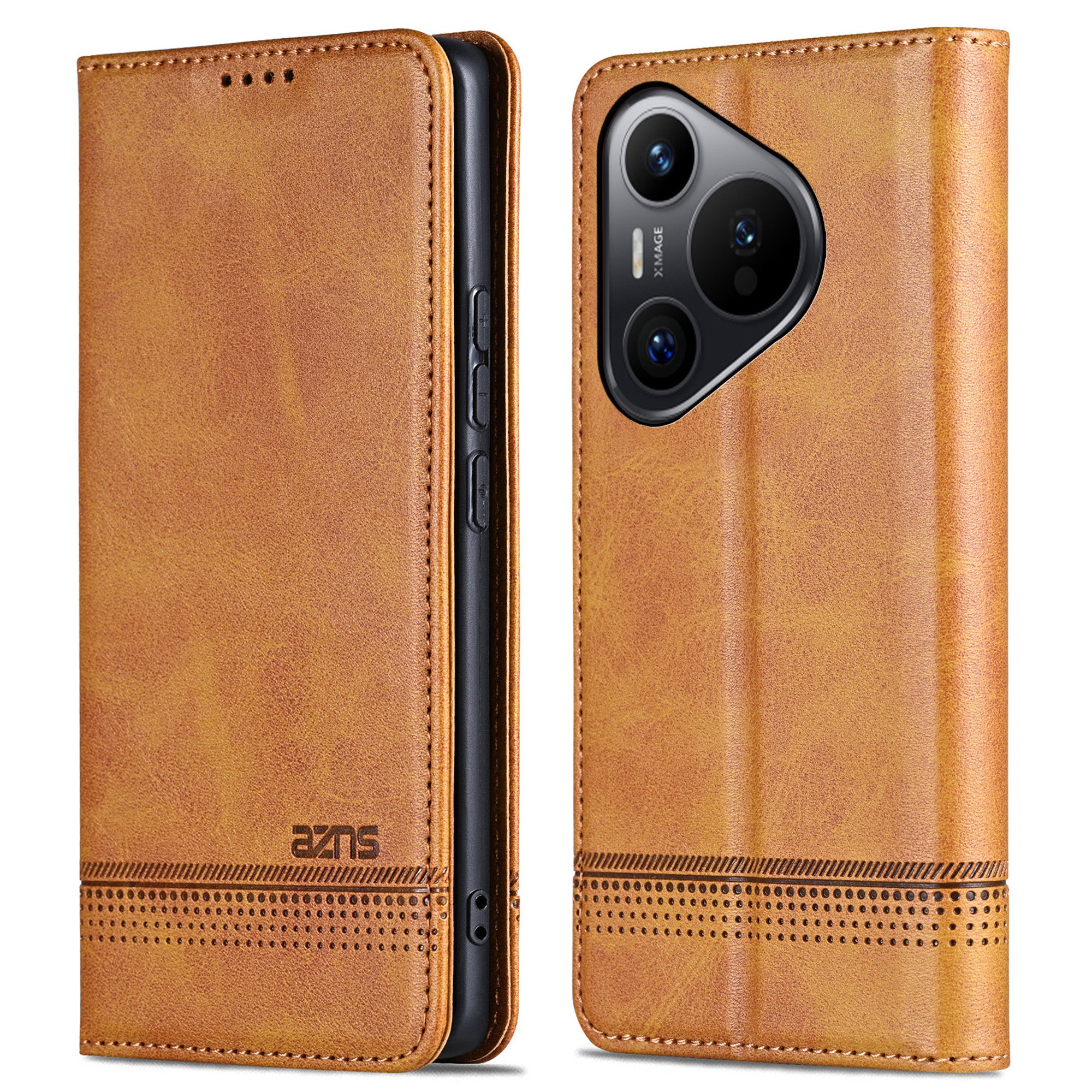 AZNS For Huawei Pura 70 Pro / Pura 70 Pro+ Case PU Leather Folio Wallet Magnetic Auto-absorbed Phone Cover - Brown