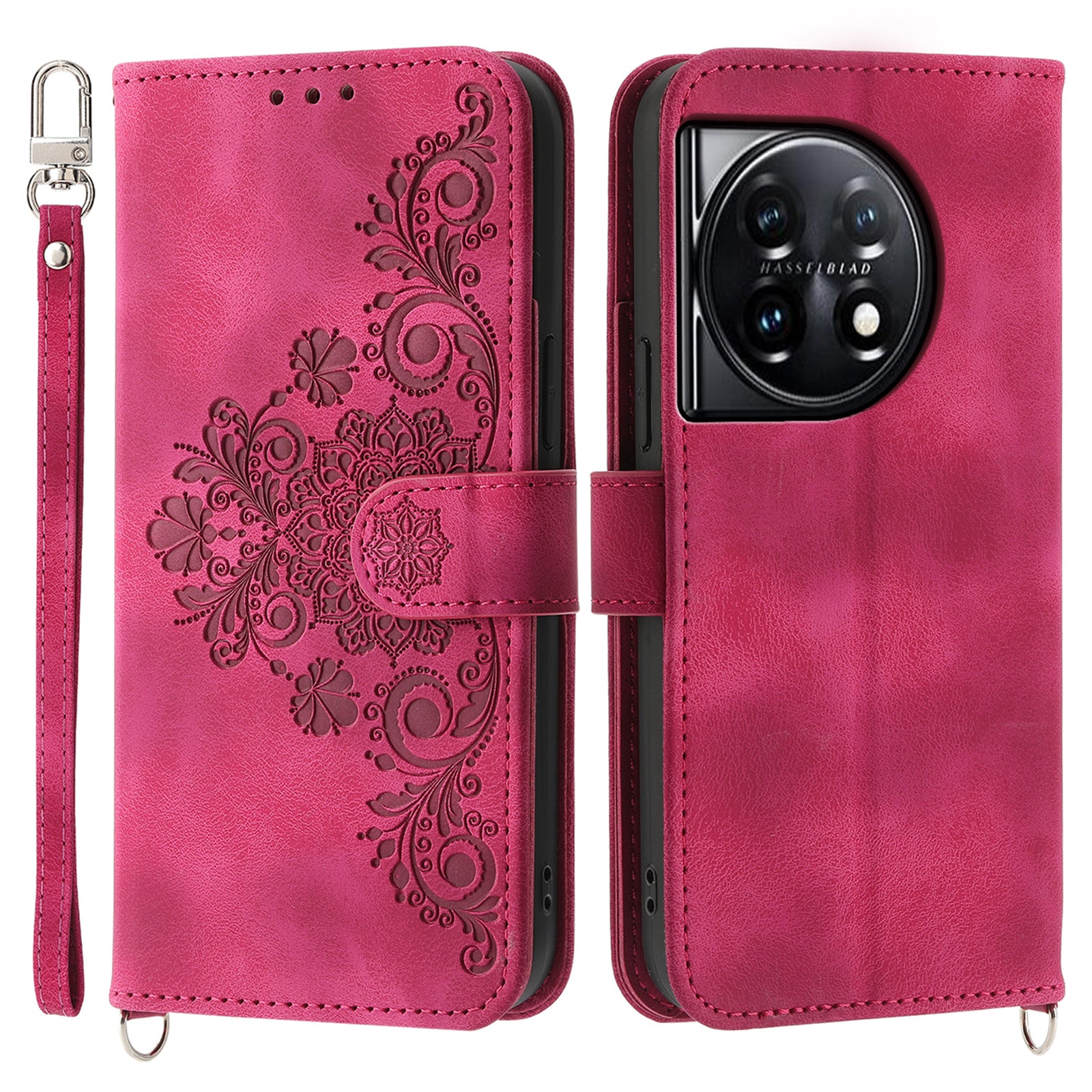 For OnePlus Ace 3 5G / 12R 5G Case Flower Leather Phone Cover with Multiple Card Slots - Wine Red