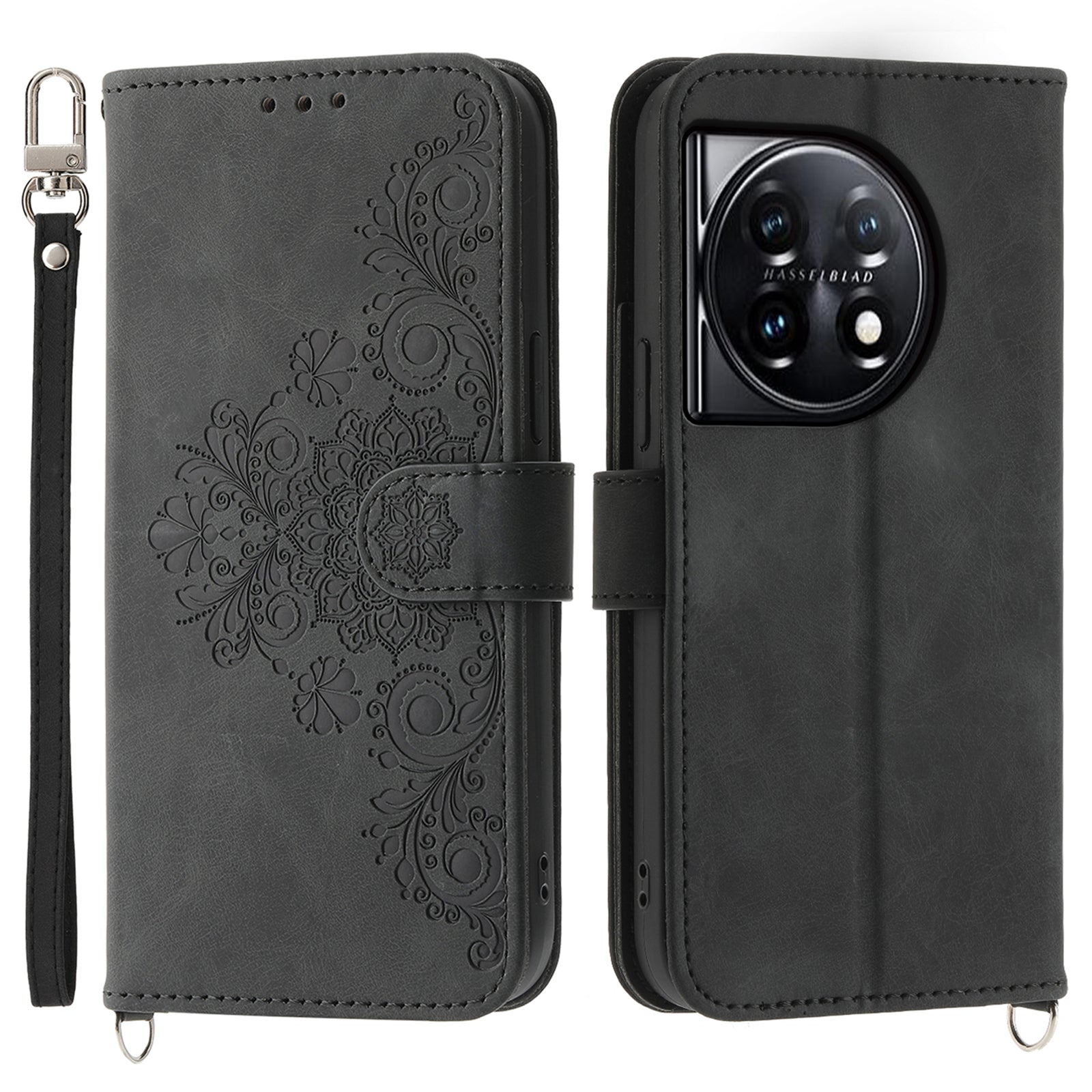 For OnePlus Ace 3 5G / 12R 5G Case Flower Leather Phone Cover with Multiple Card Slots - Black