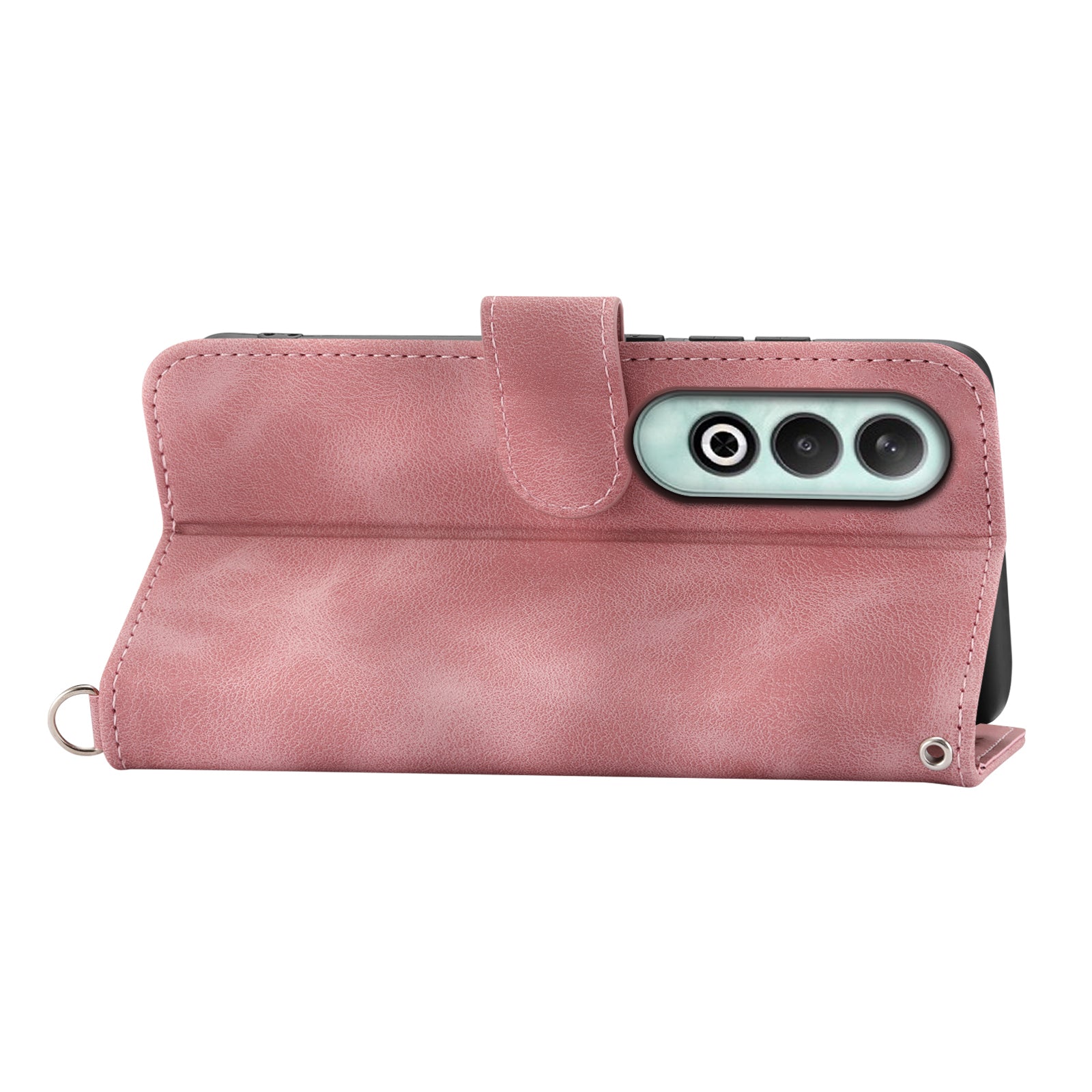 For OnePlus Nord CE4 5G Leather Case Wallet Phone Cover with Hand Strap and Shoulder Strap - Pink