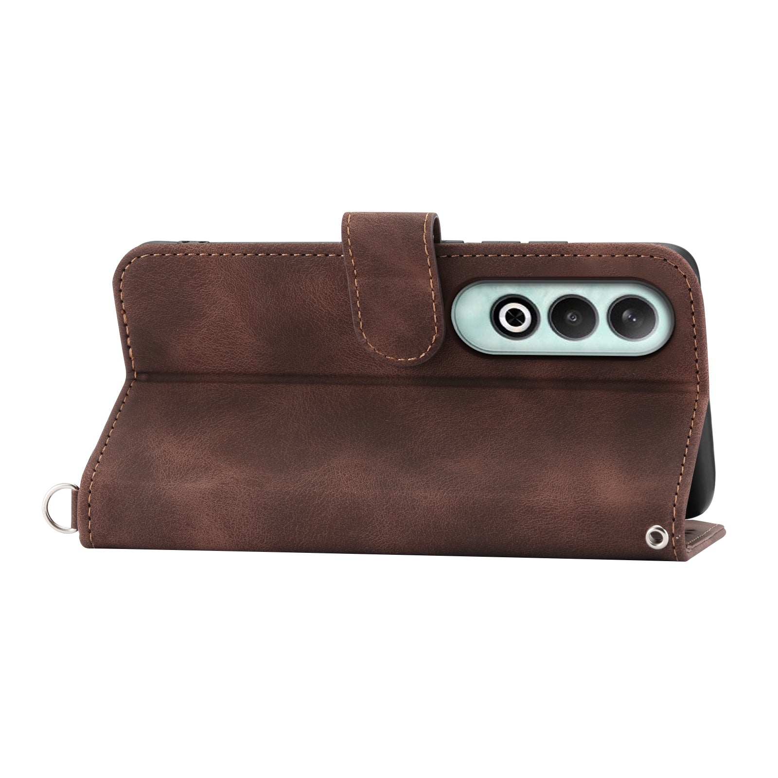 For OnePlus Nord CE4 5G Leather Case Wallet Phone Cover with Hand Strap and Shoulder Strap - Brown