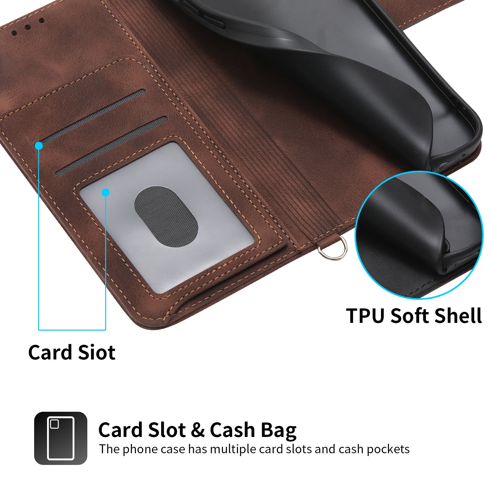 For OnePlus Nord CE4 5G Leather Case Wallet Phone Cover with Hand Strap and Shoulder Strap - Brown