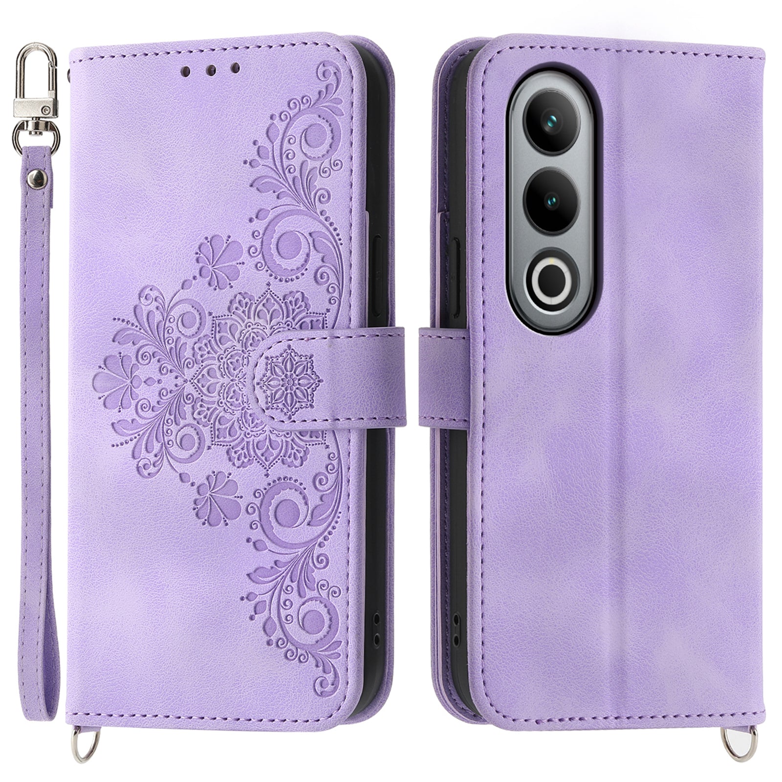 For OnePlus Ace 3V 5G Leather Case with Straps Flower Phone Cover Wholesale - Light Purple