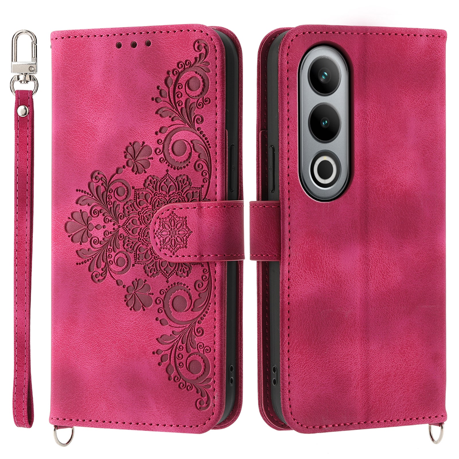 For OnePlus Ace 3V 5G Leather Case with Straps Flower Phone Cover Wholesale - Wine Red