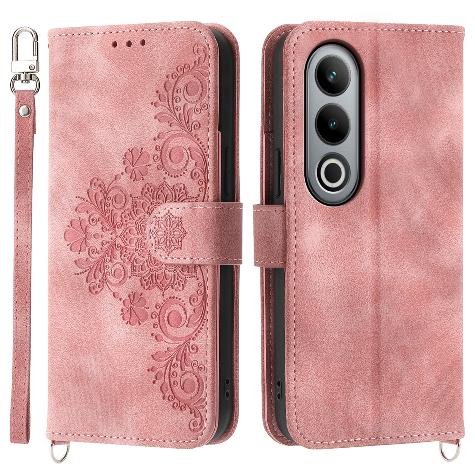 For OnePlus Ace 3V 5G Leather Case with Straps Flower Phone Cover Wholesale - Pink