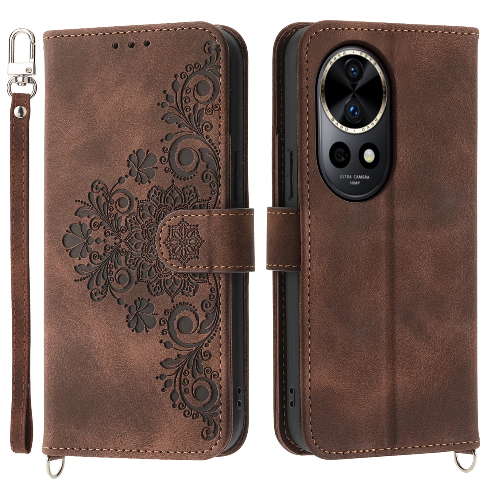 For Huawei nova 12 Pro 5G / nova 12 Ultra 5G Case Flower Wallet Leather Cover Mobile Accessories Wholesale Supplier - Brown