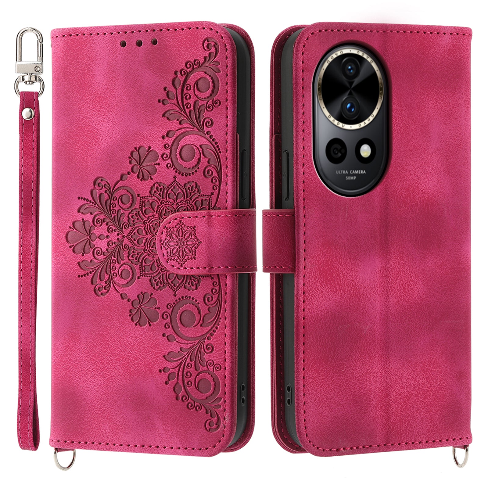 For Huawei nova 12 Pro 5G / nova 12 Ultra 5G Case Flower Wallet Leather Cover Mobile Accessories Wholesale Supplier - Wine Red