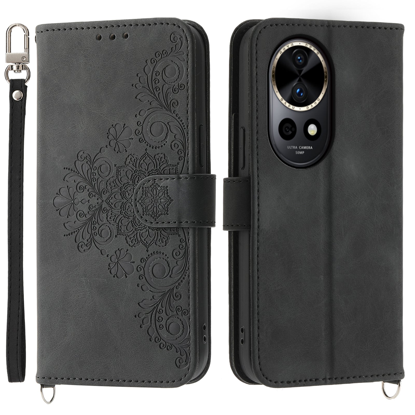 For Huawei nova 12 Pro 5G / nova 12 Ultra 5G Case Flower Wallet Leather Cover Mobile Accessories Wholesale Supplier - Black