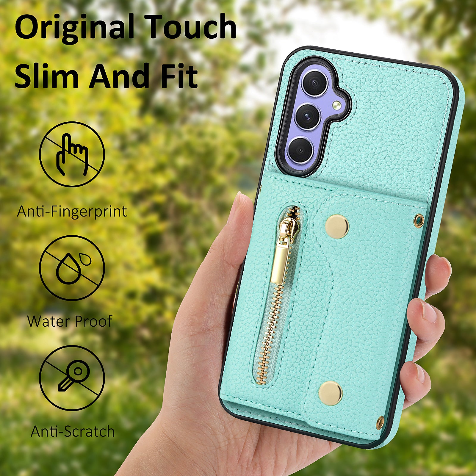 Wallet Case for Samsung Galaxy A55 5G DF-09 Anti-drop Crossbody Card Holder Cover - Mint Green