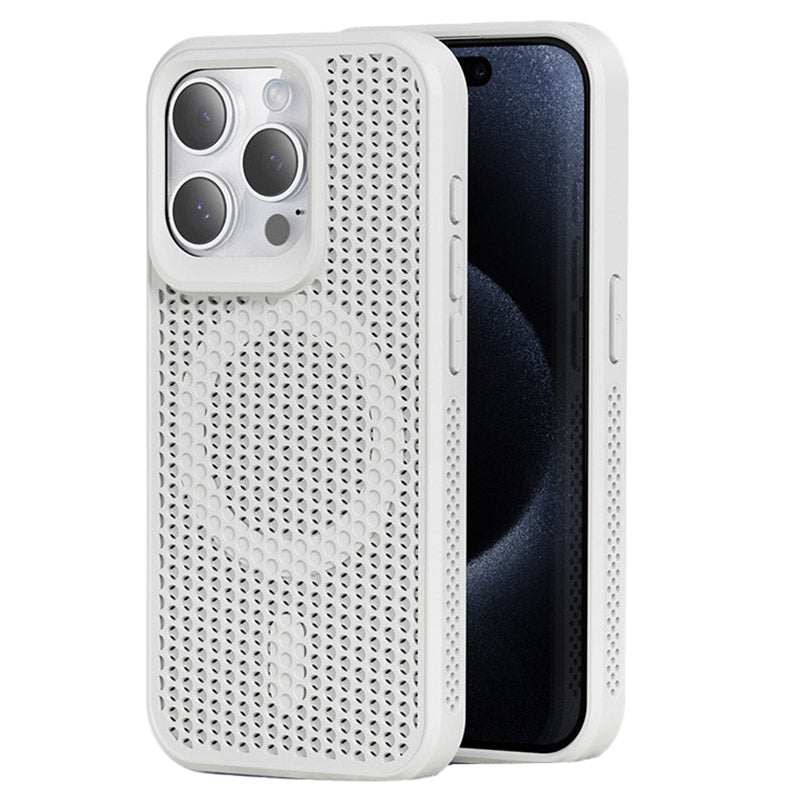 For iPhone 15 Pro Max Case Anti-Fingerprint PC+TPU Magnetic Cooling Phone Cover - White