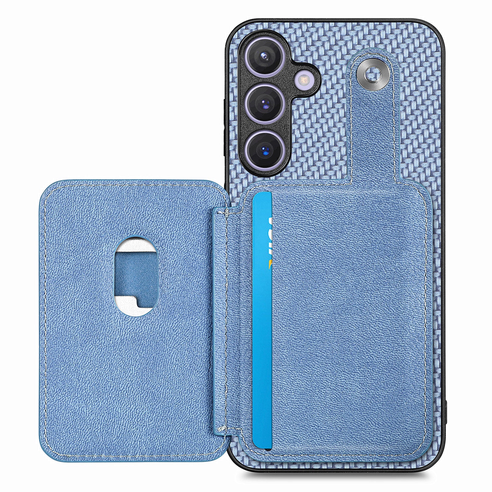 C1-06 For Samsung Galaxy S24 Case Card Slots Kickstand Phone Cover with Card Knife Tool - Blue