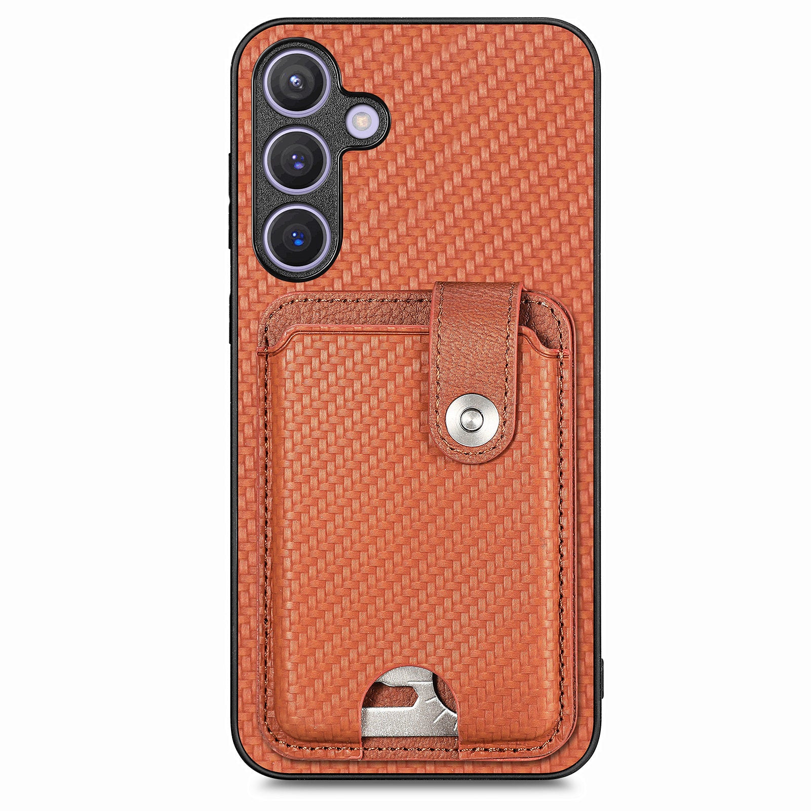 C1-06 For Samsung Galaxy S24 Case Card Slots Kickstand Phone Cover with Card Knife Tool - Brown