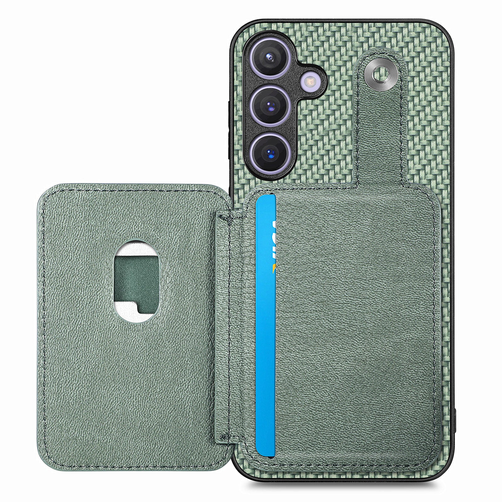C1-06 For Samsung Galaxy S24 Case Card Slots Kickstand Phone Cover with Card Knife Tool - Green