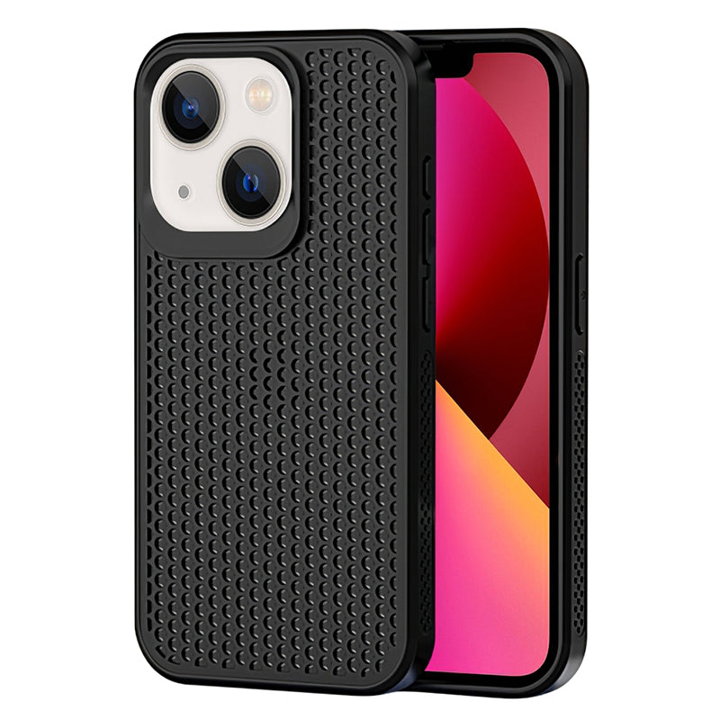 For iPhone 13 Phone Case PC+TPU Heat Dissipation Hollow Cover Mobile Accessories Wholesale - Black