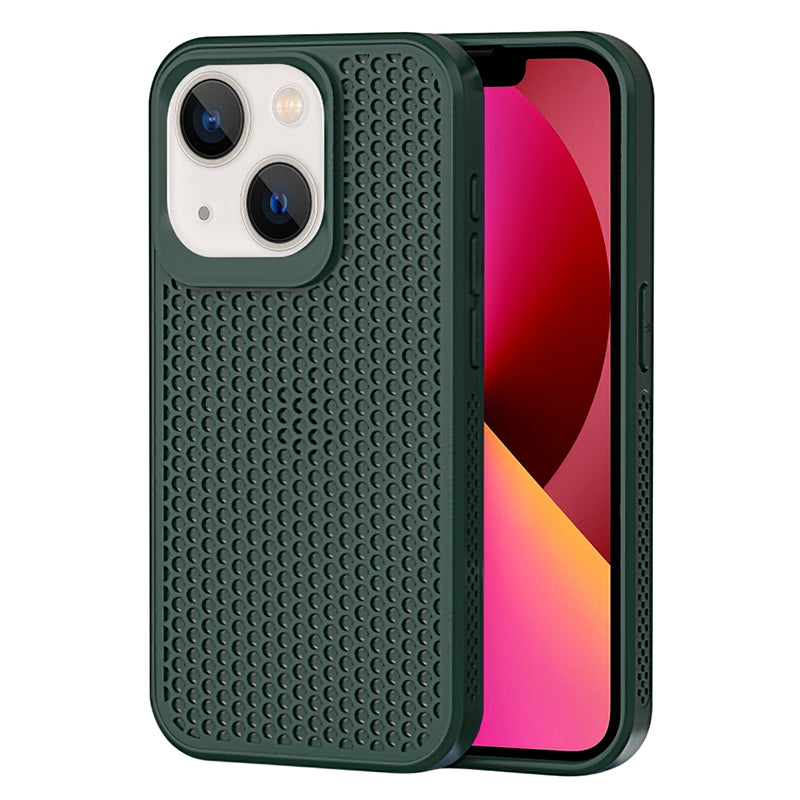 For iPhone 14 Plus Case PC+TPU Anti-drop Phone Cover Breathable Heat Dissipation - Midnight Green