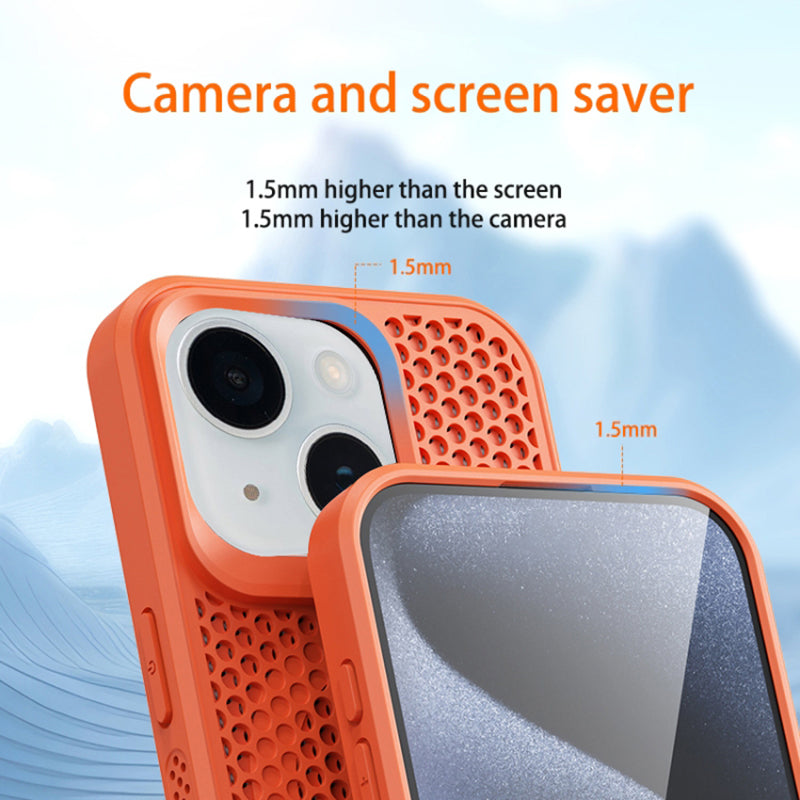 For iPhone 14 Plus Case PC+TPU Anti-drop Phone Cover Breathable Heat Dissipation - Midnight Green