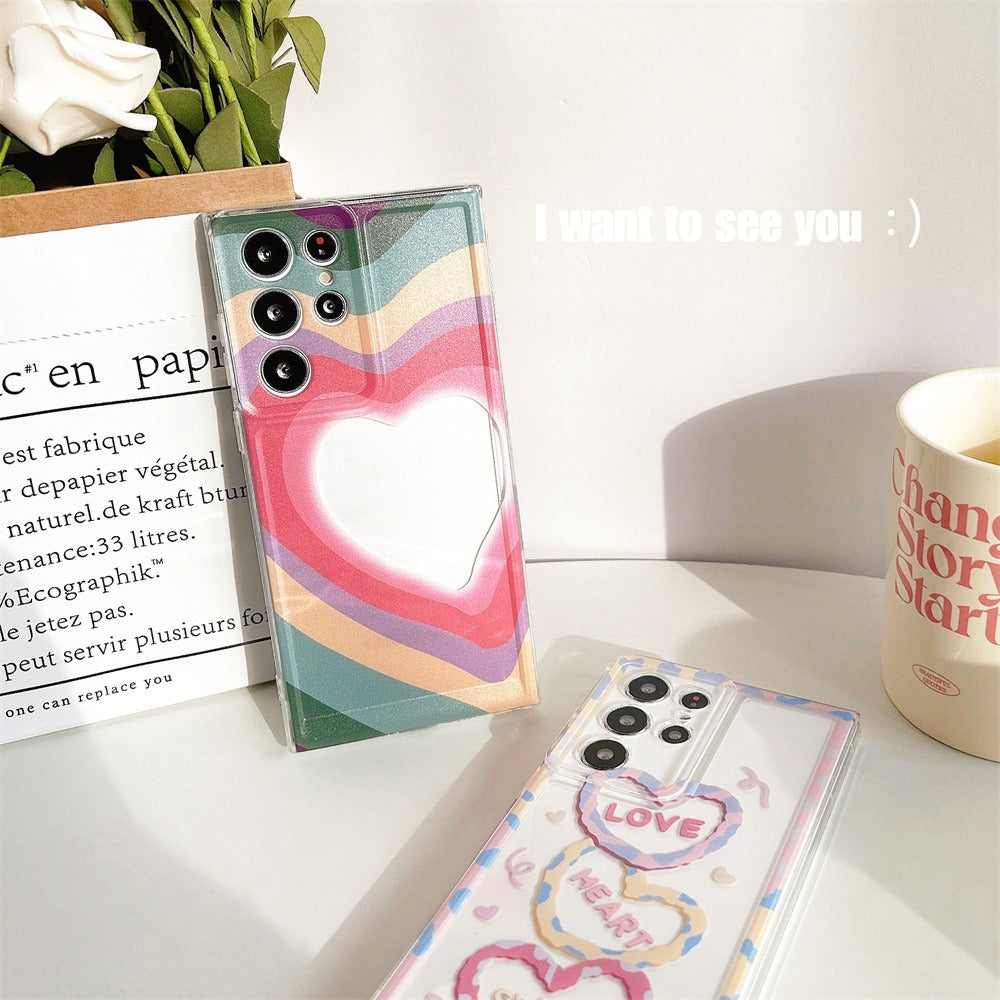 For Samsung Galaxy S24 Ultra Case Love Heart Pattern TPU Phone Cover - Rainbow Love