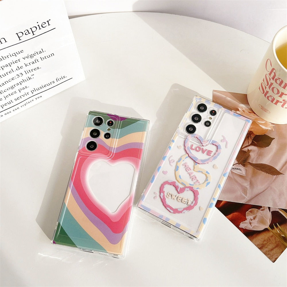 For Samsung Galaxy S24 Ultra Case Love Heart Pattern TPU Phone Cover - Rainbow Love