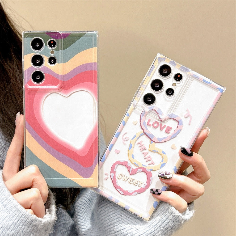 For Samsung Galaxy S24 Ultra Case Love Heart Pattern TPU Phone Cover - Rainbow Love