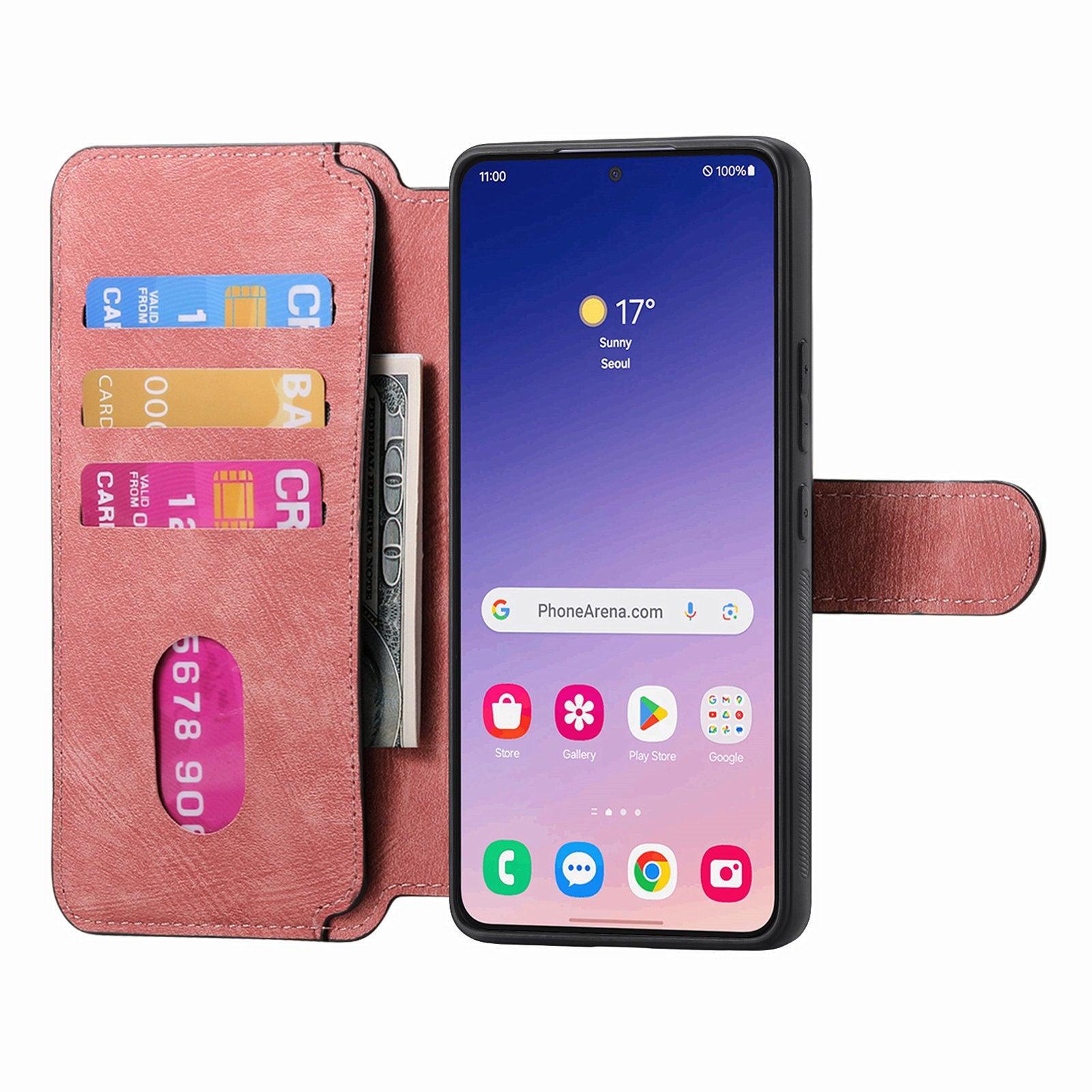 CASENEO MW-03 For Samsung Galaxy S24 Wallet Case Leather+TPU Magnetic Detachable Phone Cover - Pink