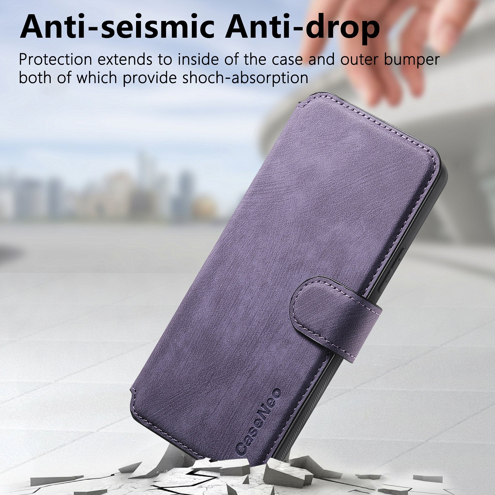 CASENEO MW-03 For Samsung Galaxy S24 Wallet Case Leather+TPU Magnetic Detachable Phone Cover - Purple