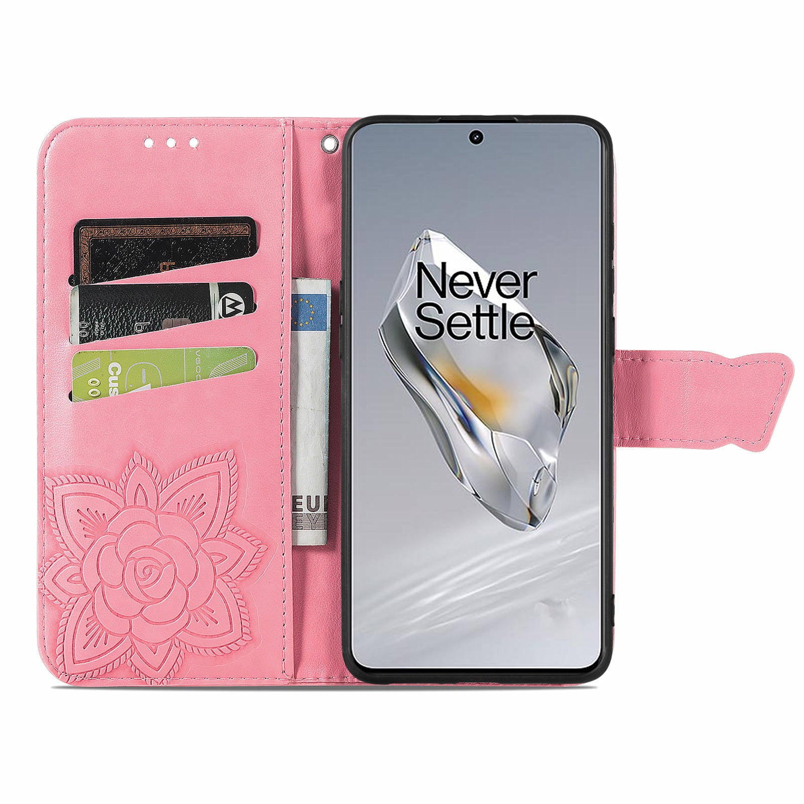 For OnePlus 12 5G Case PU Leather Butterfly Pattern Magnetic Flip Phone Cover - Pink