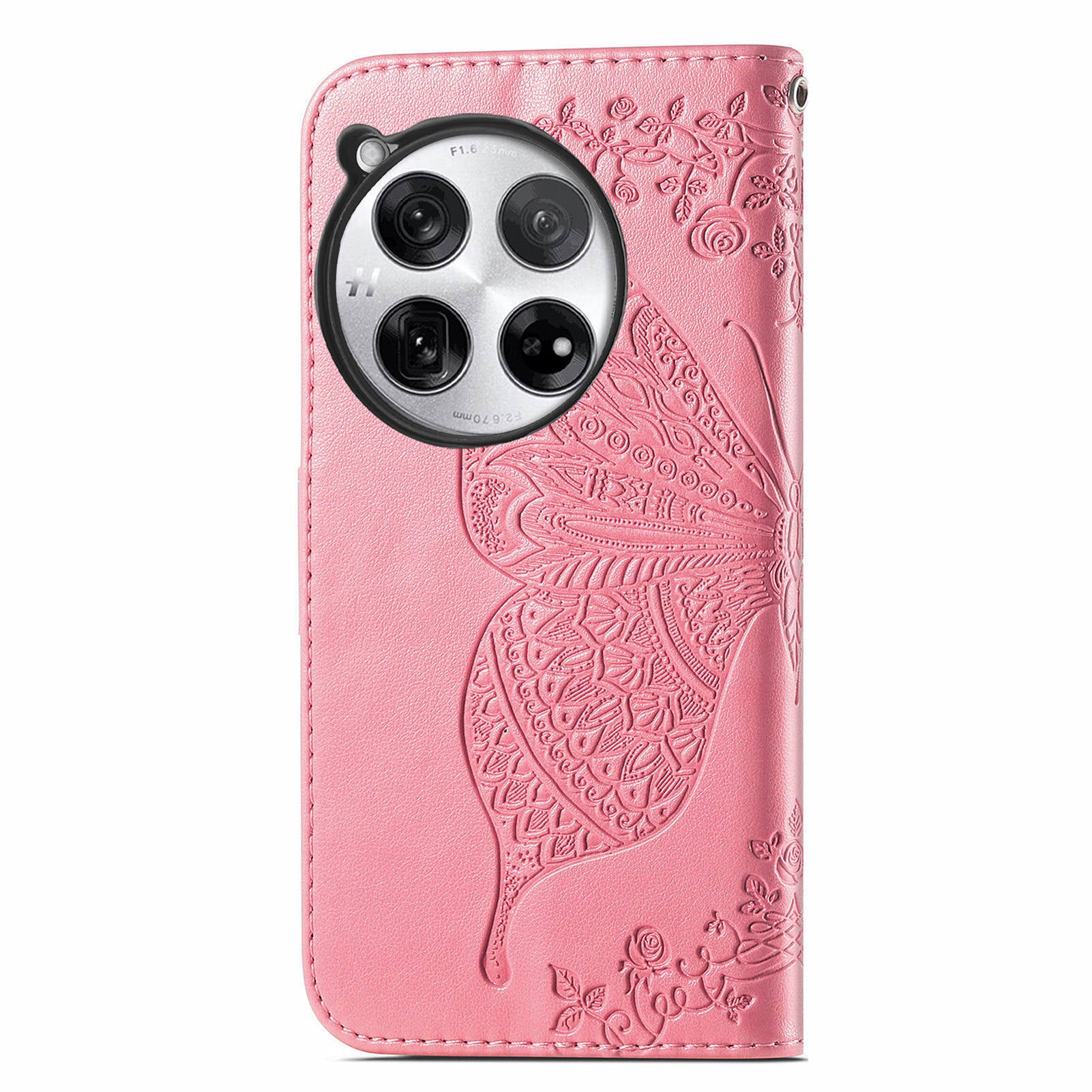 For OnePlus 12 5G Case PU Leather Butterfly Pattern Magnetic Flip Phone Cover - Pink